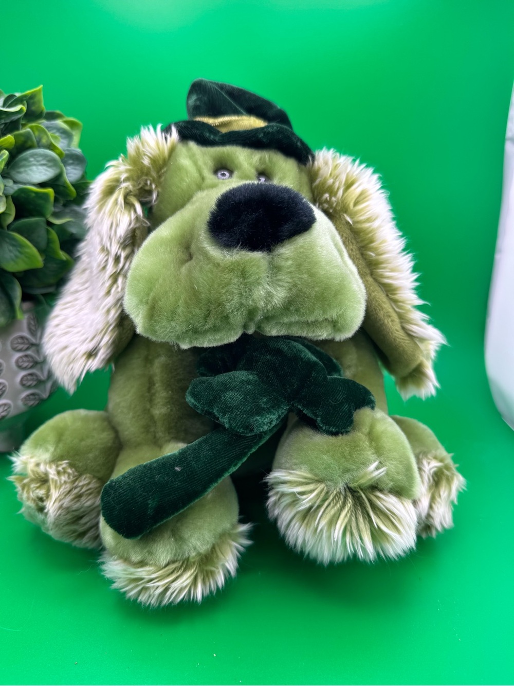 Vintage Dan Dee St Patrick's Day Puppy Plush Doll Small Green Shamrock Toy